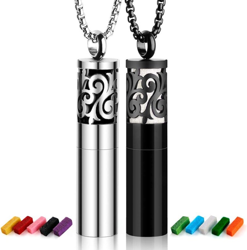 Maromalife Essential Oil Diffuser Necklaces for Women, 2PCS Aromatherapy Necklaces Stainless Steel Diffuser Locket Pendant Cylinder with 20 Felt Pads, Aroma Necklaces Gift Set for Mothers Day - Image 1