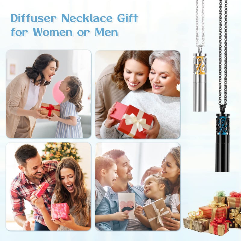 Maromalife Essential Oil Diffuser Necklaces for Women, 2PCS Aromatherapy Necklaces Stainless Steel Diffuser Locket Pendant Cylinder with 20 Felt Pads, Aroma Necklaces Gift Set for Mothers Day - Image 4