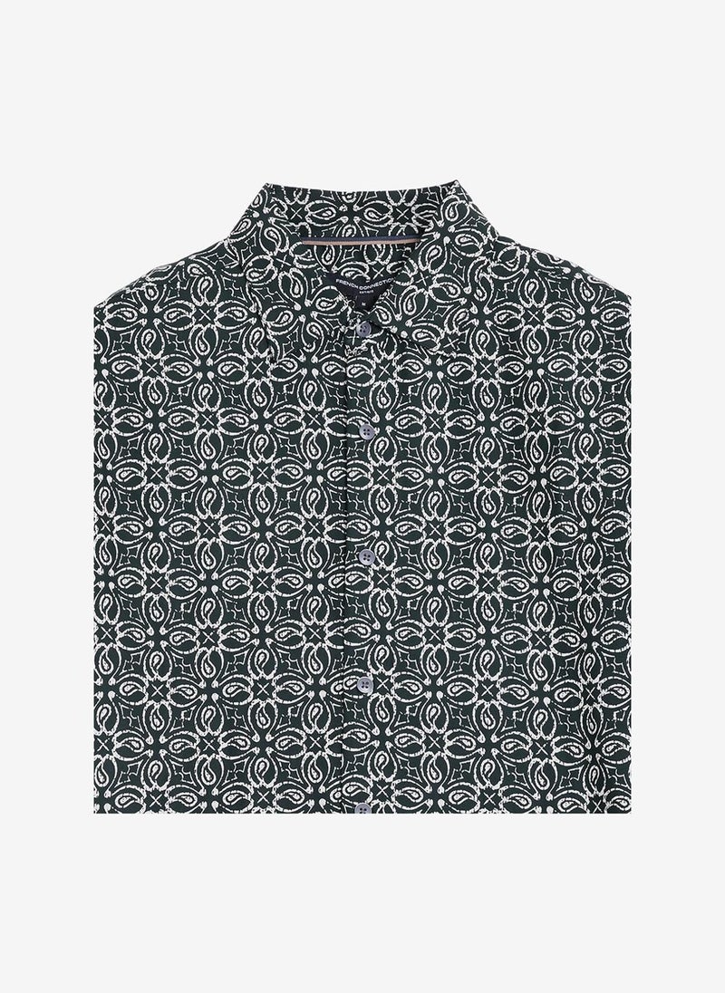 French Connection Men's Navy/Cream White Ss Print Shirt - Image 5