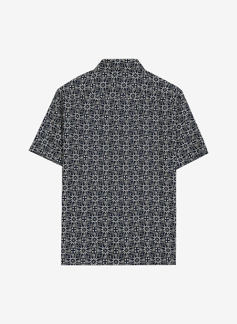 French Connection Men's Navy/Cream White Ss Print Shirt - Image 4