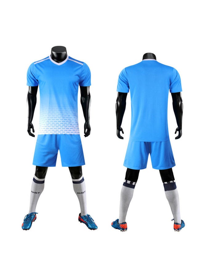 Children's Football Sportswear Set - Sky Blue Short-Sleeved Jersey and Training Uniform for Kids and Adults