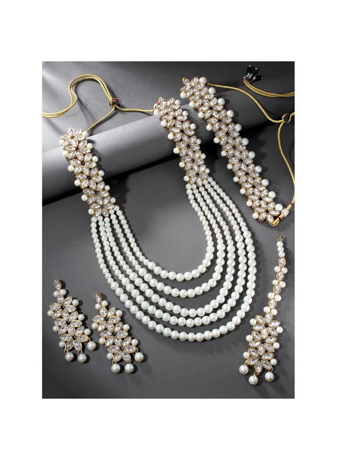 Peora Indian Traditional Gold Plated Kundan Faux Pearl Wedding Bridal Necklace Jewellery Set with Earring Maang Tikka for Women Girls - Image 3