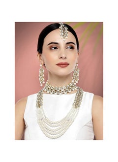 PEORA Peora Indian Traditional Gold Plated Kundan Faux Pearl Wedding Bridal Necklace Jewellery Set with Earring Maang Tikka for Women Girls  - Image 2