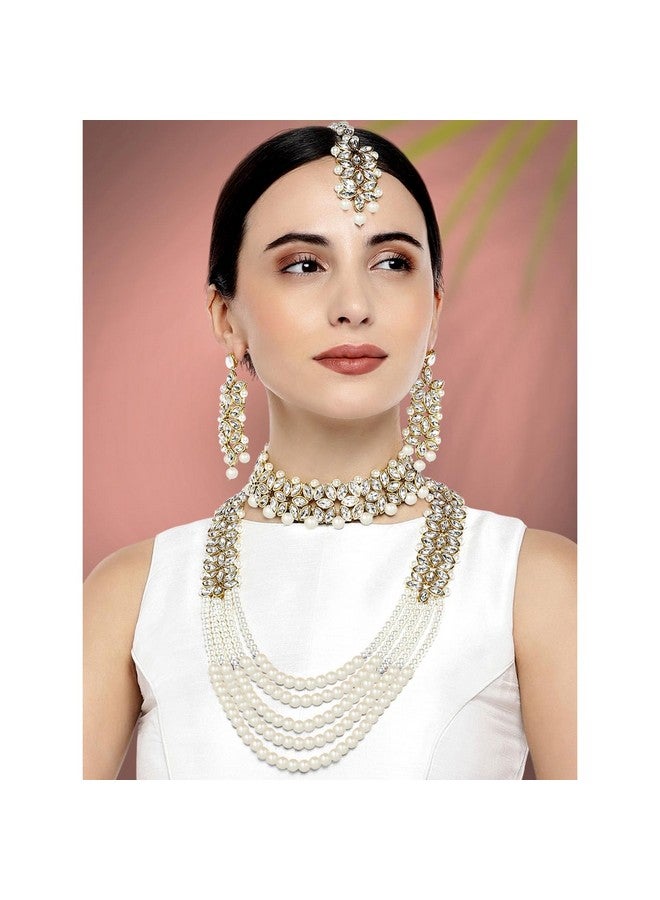 Peora Indian Traditional Gold Plated Kundan Faux Pearl Wedding Bridal Necklace Jewellery Set with Earring Maang Tikka for Women Girls - Image 2