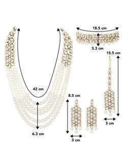 PEORA Peora Indian Traditional Gold Plated Kundan Faux Pearl Wedding Bridal Necklace Jewellery Set with Earring Maang Tikka for Women Girls  - Image 4