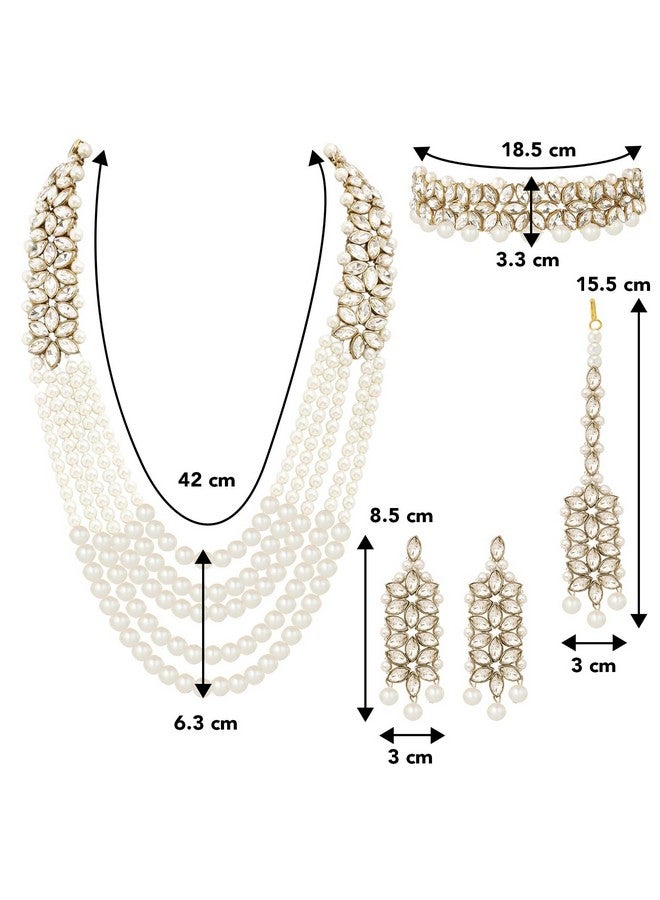 Peora Indian Traditional Gold Plated Kundan Faux Pearl Wedding Bridal Necklace Jewellery Set with Earring Maang Tikka for Women Girls - Image 4