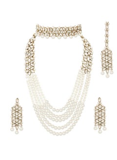 PEORA Peora Indian Traditional Gold Plated Kundan Faux Pearl Wedding Bridal Necklace Jewellery Set with Earring Maang Tikka for Women Girls  - Image 1