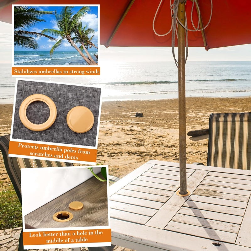 Bememo 2 Inch Patio Table Umbrella Hole Ring and Cap Set, Standard Size Umbrella Thicker Hole Ring Plug and Cap Set (Wood Color) - Image 4