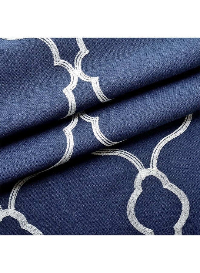 MIUCO Moroccan Embroidered SemiSheer Curtains Faux Linen Grommet Window Panels for Doors 52 x 95 Inch 2 Panels Navy Blue - Image 2