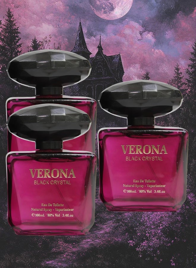 تي أر آي 3 قطع عطر فيرونا بلاك كريستال للنساء 100 مل - Image 1