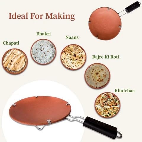 SHRIYAM CRAFT Handmade Earthenware Clay Tawa with Handle Pack of 1 - Image 3