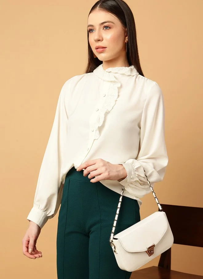 MINT STREET Cream Casual Shirt For Women