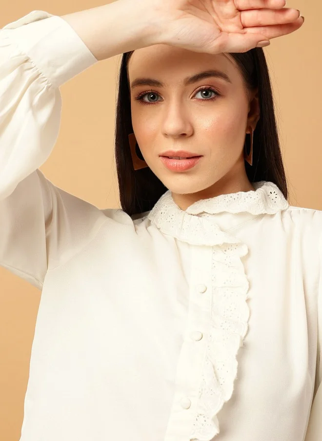 MINT STREET Cream Casual Shirt For Women