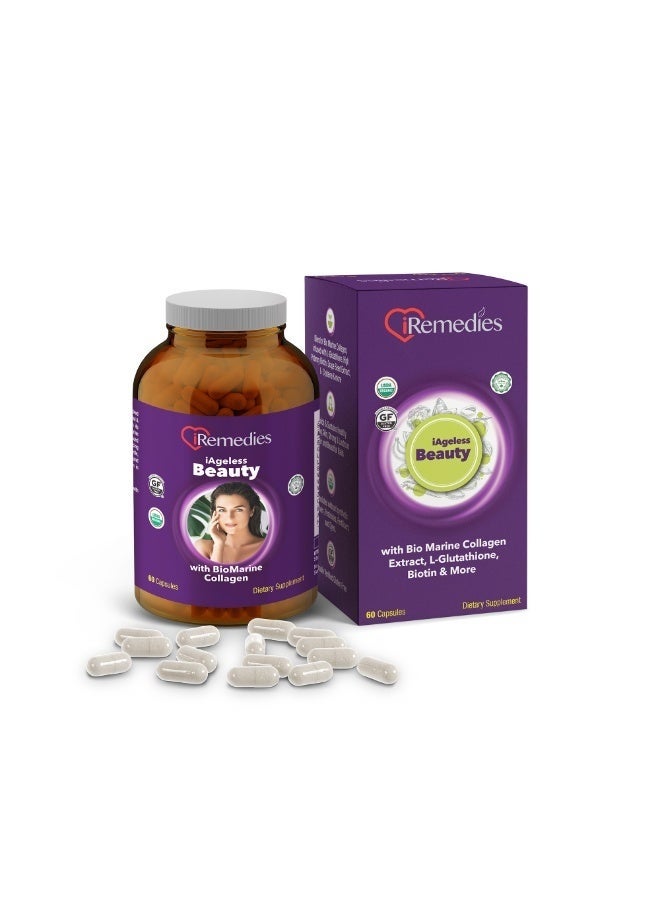 iRemedies iAgeless Beauty – Anti-Aging Supplement for Skin, Hair, and Nail Health with Collagen and Antioxidants – 60 Capsules