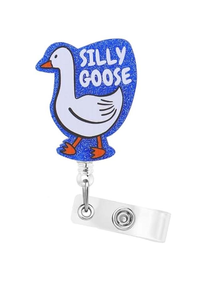Funny Badge Reel Holder Cute Retractable ID Card Clips Silly Goose Name Badge Tag Acrylic Holder Reels Work Accessories for School Hospital Assistant Nurses Teacher Office Workers Men Wen - Image 1