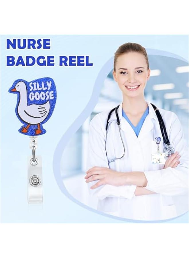 Funny Badge Reel Holder Cute Retractable ID Card Clips Silly Goose Name Badge Tag Acrylic Holder Reels Work Accessories for School Hospital Assistant Nurses Teacher Office Workers Men Wen - Image 5
