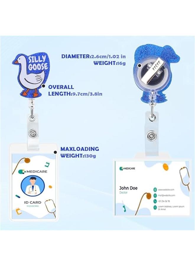 Funny Badge Reel Holder Cute Retractable ID Card Clips Silly Goose Name Badge Tag Acrylic Holder Reels Work Accessories for School Hospital Assistant Nurses Teacher Office Workers Men Wen - Image 3