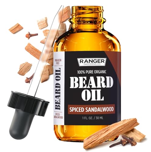 Leven Rose Spiced Sandalwood Beard Oil  Leave In Conditioner by Ranger Grooming Co 100 Pure Natural Organic for Groomed Beards Mustaches and Moisturized Skin 1 oz