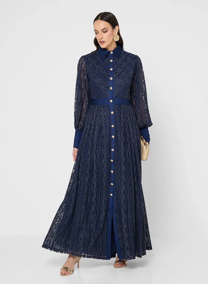 جولدن ابل Collared Long Sleeve Maxi Dress