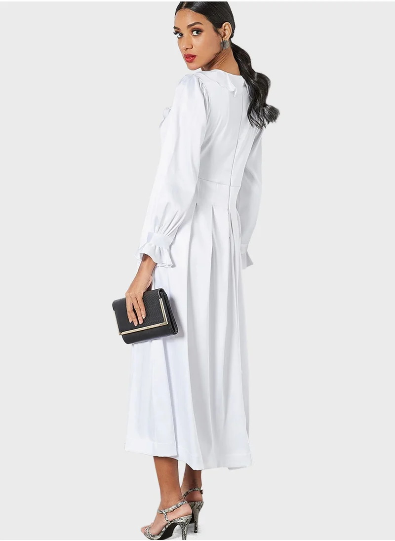 SIVVI for HANIYA Round Neck Pleated Detail Dress