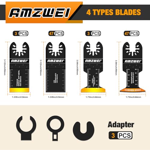 AMZWEI 100PCS Titanium Oscillating Tool Blades, Professional Curved Edge Saw Blades Metal Wood Plastic Cuts 4 Types Quick Release Multi Tool Blades Compatible with Dewalt Milwaukee Ryobi Rockwell - Image 2