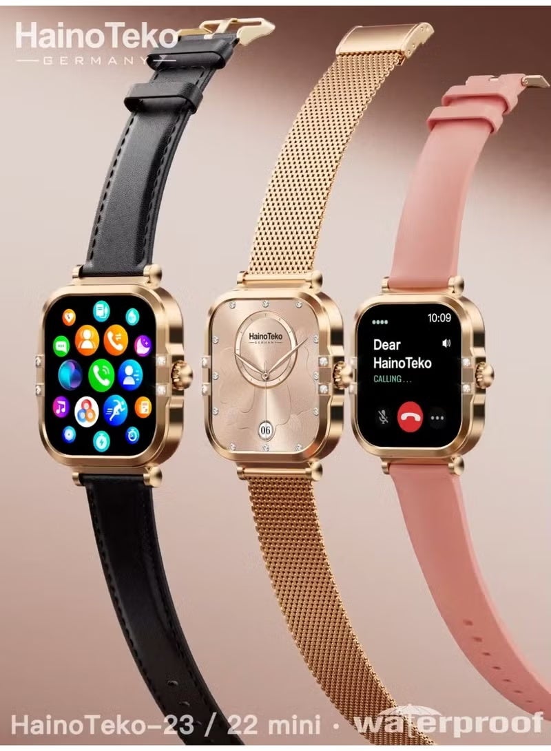HainoTeko-22 Mini Waterproof Smartwatch with AMOLED Display – 7-Day Battery, 3 Interchangeable Straps, Fitness & Health Tracking, Sleep Monitoring, Notifications, Elegant Design for Women, Work, Fitness, Daily Wear - Image 1