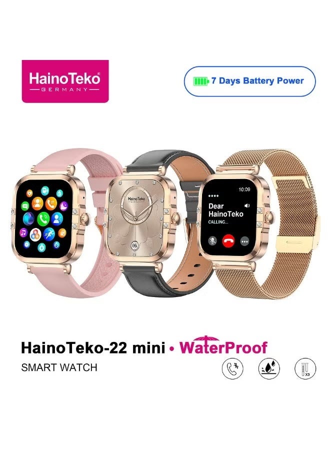 HainoTeko-22 Mini Waterproof Smartwatch with AMOLED Display – 7-Day Battery, 3 Interchangeable Straps, Fitness & Health Tracking, Sleep Monitoring, Notifications, Elegant Design for Women, Work, Fitness, Daily Wear - Image 2