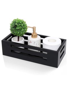 Black Decor Box Bathroom Toilet Tank Basket Topper,Wood Bathroom Baskets,Back of Toilet Storage Basket for Toilet Paper Storage