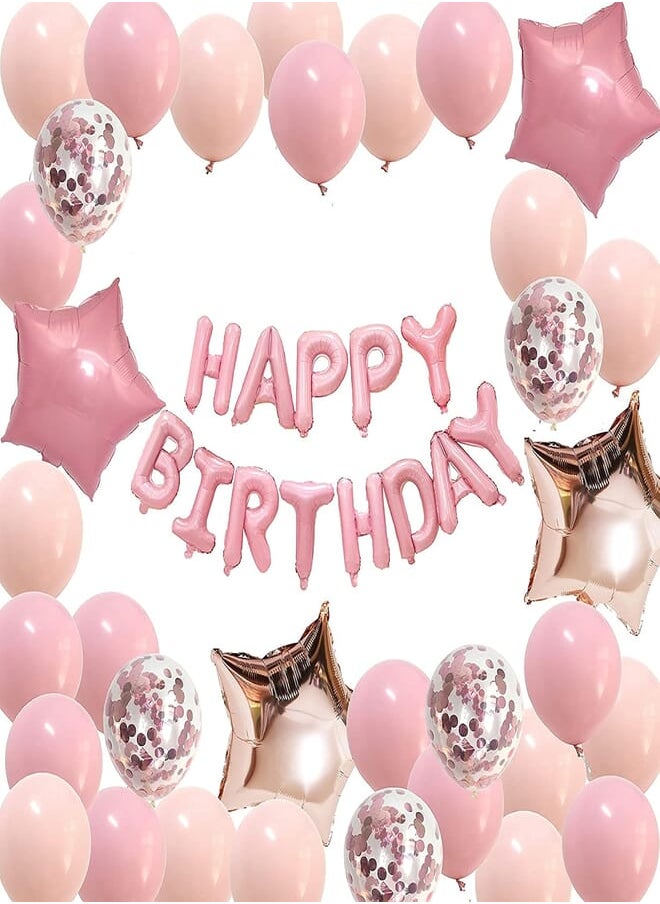 Highland HIGHLAND Pastel Birthday Decorations - Pastel birthday decorations for girls - Birthday Party Decoration for Girls, Women – Pink Happy Birthday Banner, Rose Gold Pink Balloons – Kid’s Party Decoration 