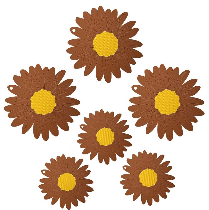 BENCI AntiHot Silicone Trivet Mat 75 55 Inch Daisy Flower Shape Heat Resistant Anti Slip Place Mat for Hot Pots Pans Holder Kitchen Insulation Coaster Hot Pad for Dishes Brown Set of 6 - Image 1