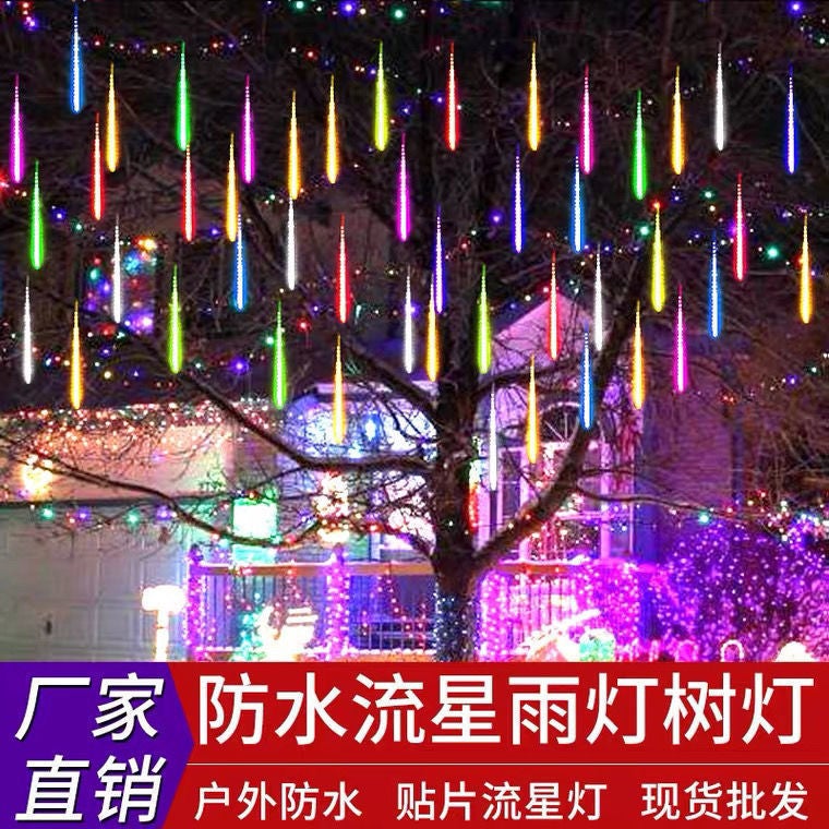 Plug-in led meteor shower tube household patch waterproof exterior lighting  holiday lights decorative lights hanging tree stalls - Image 2
