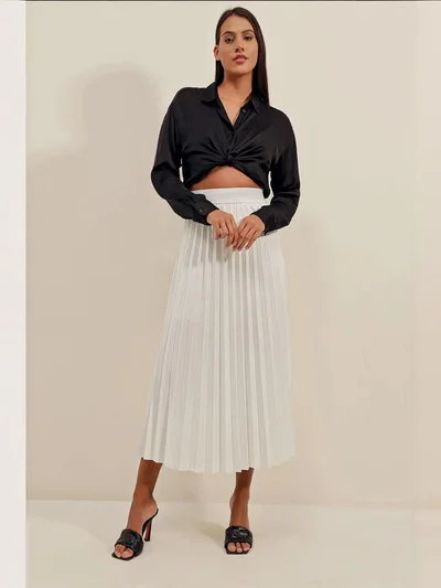 BIG DART BDART Faux Leather Pleated Midi Skirt