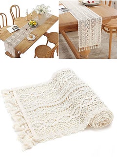 Golden Rose 1 PCS Beige Macrame Cotton Boho Table Runner Wedding Table Cover Crochet Table Cloth with Tassels Tablecloth Wallpaper Home Dining Table Decor 24x180cm  - Image 1