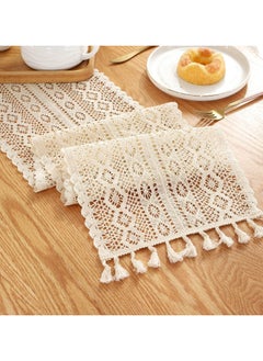Golden Rose 1 PCS Beige Macrame Cotton Boho Table Runner Wedding Table Cover Crochet Table Cloth with Tassels Tablecloth Wallpaper Home Dining Table Decor 24x180cm  - Image 3