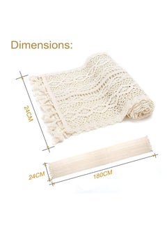 Golden Rose 1 PCS Beige Macrame Cotton Boho Table Runner Wedding Table Cover Crochet Table Cloth with Tassels Tablecloth Wallpaper Home Dining Table Decor 24x180cm  - Image 4