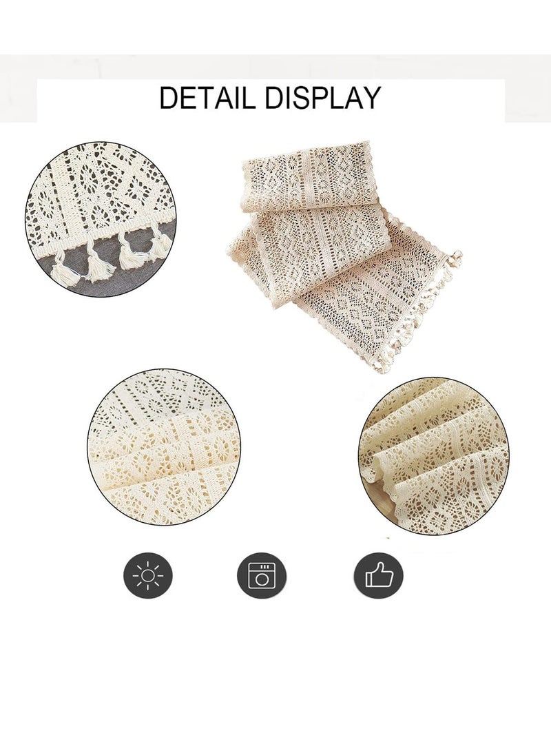 Golden Rose - 1 PCS Beige Macrame Cotton Boho Table Runner Wedding Table Cover Crochet Table Cloth with Tassels Tablecloth Wallpaper Home Dining Table Decor 24x180cm - Image 1