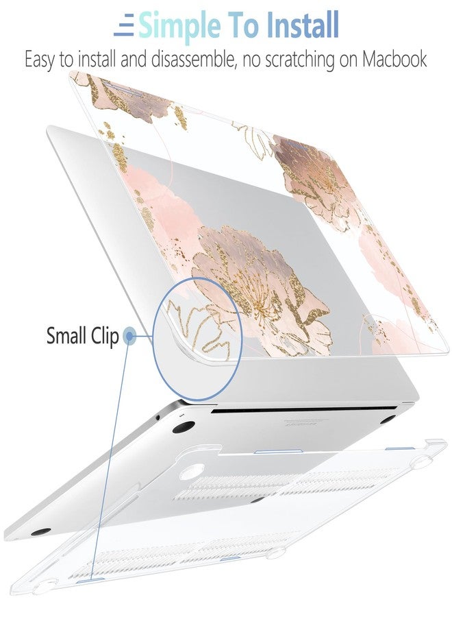 MEEgoodo for MacBook Pro Case 13 inch 2022 2021 2020 A2338 M2/M1 A2251 A2289 with Touch ID, Clear Laptop Hard Shell Case with Keyboard Webcam Cover & Trackpad Film & Type C Adapter, Pink Peony Flowers - Image 4