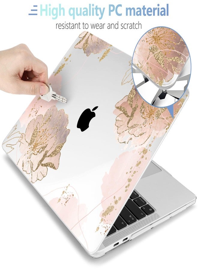 MEEgoodo for MacBook Pro Case 13 inch 2022 2021 2020 A2338 M2/M1 A2251 A2289 with Touch ID, Clear Laptop Hard Shell Case with Keyboard Webcam Cover & Trackpad Film & Type C Adapter, Pink Peony Flowers - Image 3