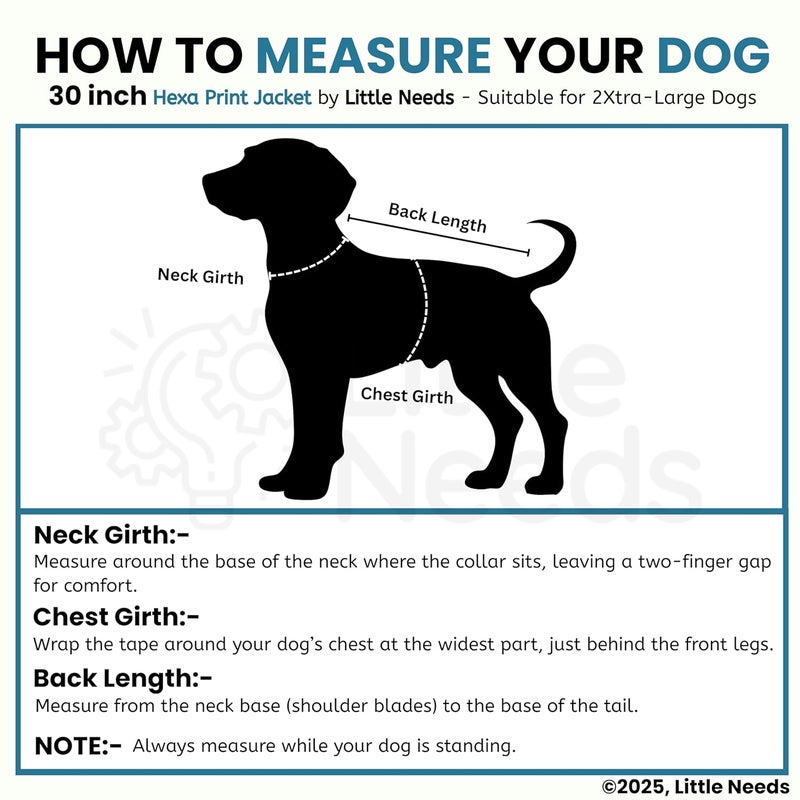 LITTLE NEEDS Dog Winter Jacket - (Hexa Print, 30 Inch) for Xtra Large Size Dogs | Ultra Warm Waterproof & Windproof Coat | Adjustable Velcro Closure, Washable Vest for Cold Weather | Indoor & Outdoor - Image 5
