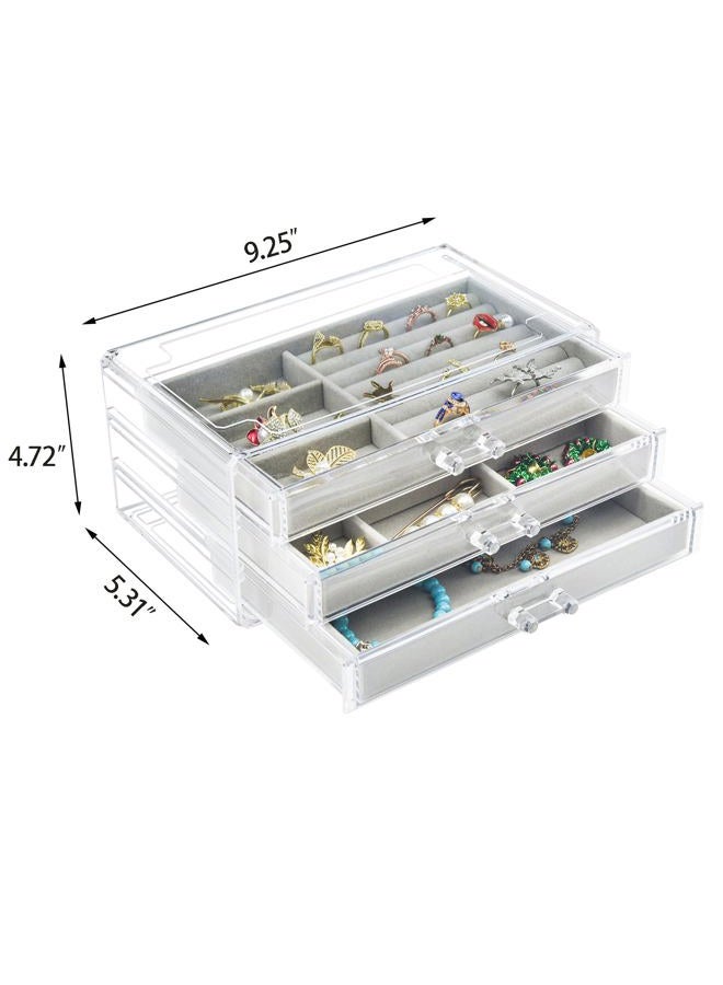 Weiai Acrylic Jewelry Box 3 Drawers, Velvet Jewellery Organizer, Earring Rings Necklaces Bracelets Display Case Gift for Women, Girls - Image 3