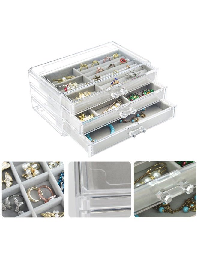 Weiai Acrylic Jewelry Box 3 Drawers, Velvet Jewellery Organizer, Earring Rings Necklaces Bracelets Display Case Gift for Women, Girls - Image 4