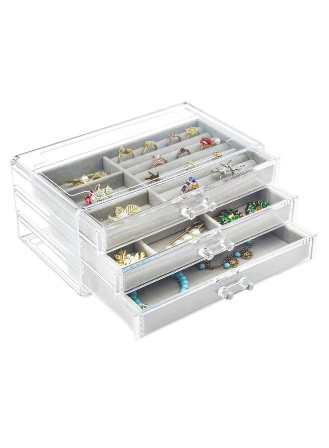 Weiai Acrylic Jewelry Box 3 Drawers, Velvet Jewellery Organizer, Earring Rings Necklaces Bracelets Display Case Gift for Women, Girls - Image 1