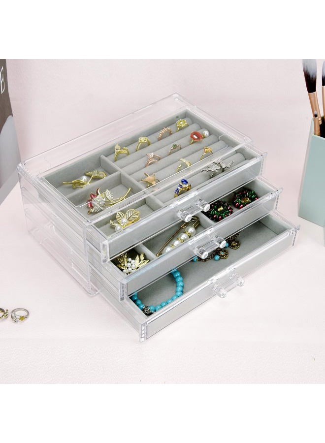 Weiai Acrylic Jewelry Box 3 Drawers, Velvet Jewellery Organizer, Earring Rings Necklaces Bracelets Display Case Gift for Women, Girls - Image 2
