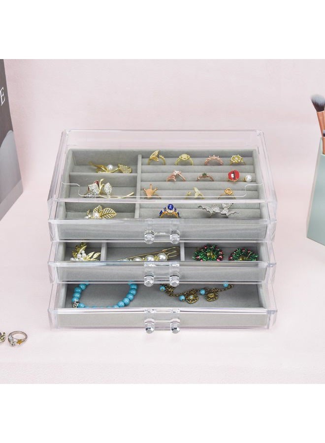 Weiai Acrylic Jewelry Box 3 Drawers, Velvet Jewellery Organizer, Earring Rings Necklaces Bracelets Display Case Gift for Women, Girls - Image 5
