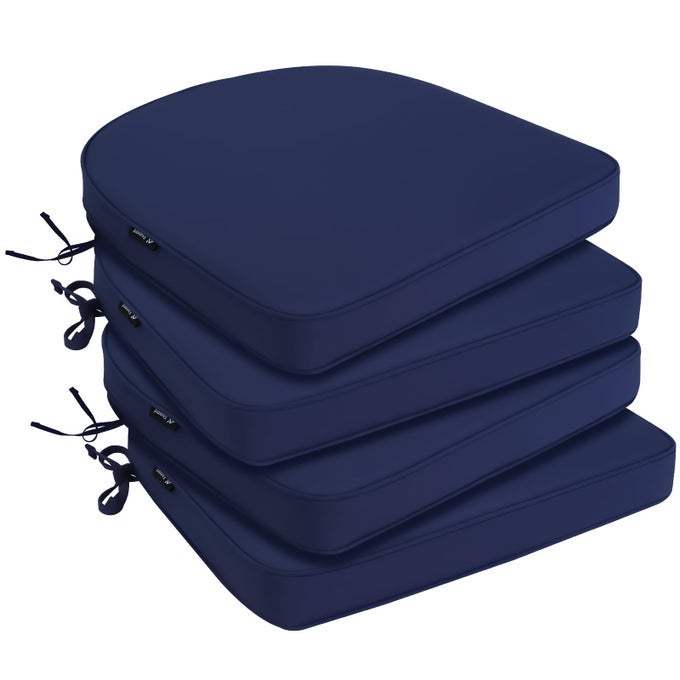 OUTDOOR CHAIR CUSHIONS 19X19X2 SET OF 4 WATERPROOF SEAT CUSHION FOR PATIO FURNITURE WITH 3YEAR FADE RESISTANT REMOVABLE COVER ATTACH STRAPS HIDDEN ZIPPER ROUND CORNER FOR YARD GARDEN