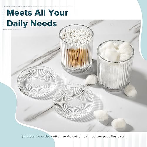 RYTOXILO Bathroom Accessories Set, 4 Pack Clear Glass Bath Accessory Sets Complete, Ribbed Soap Dispenser and Toothbrush Holder Set with 2 Qtip Holders, Modern Sliver Bathroom Counter Decor - Image 4