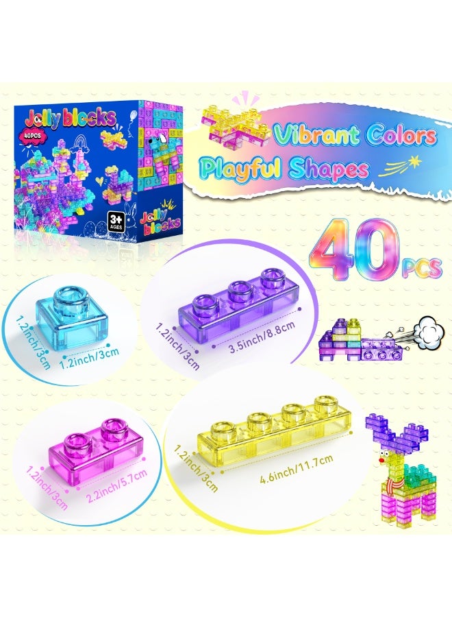 40 PCS Sensory Soft Building Blocks for Toddlers,Large Squishy Jelly Building Blocks  Kids Montessori Squishy Stacking Toy Set, Squeezable & Stretchable Early Learning Construction Playset, Puzzle Blocks for Creative Play（750g） - Image 3