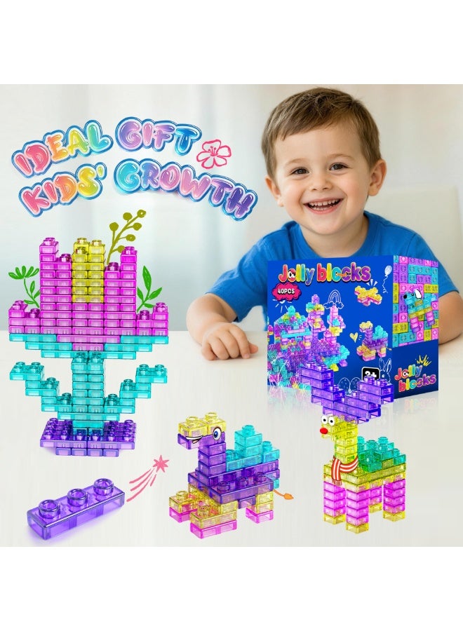 40 PCS Sensory Soft Building Blocks for Toddlers,Large Squishy Jelly Building Blocks  Kids Montessori Squishy Stacking Toy Set, Squeezable & Stretchable Early Learning Construction Playset, Puzzle Blocks for Creative Play（750g） - Image 4