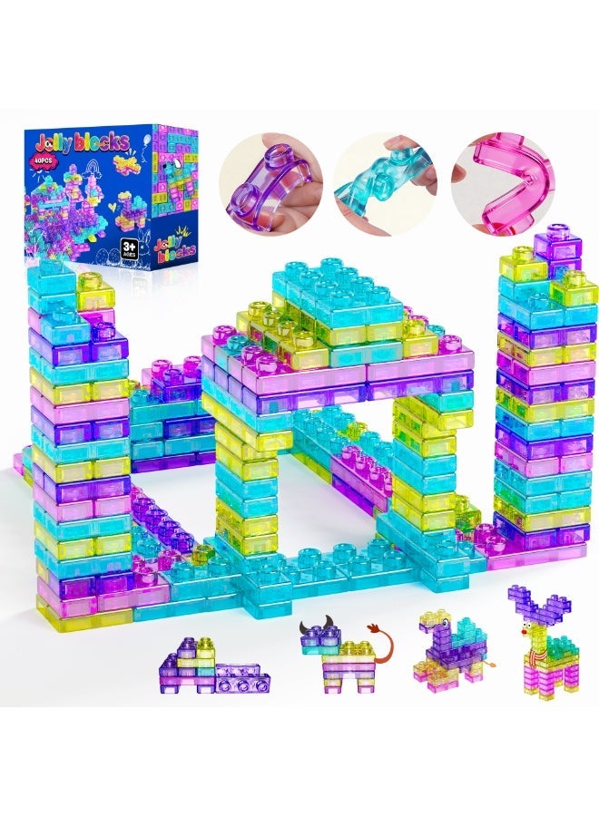 40 PCS Sensory Soft Building Blocks for Toddlers,Large Squishy Jelly Building Blocks  Kids Montessori Squishy Stacking Toy Set, Squeezable & Stretchable Early Learning Construction Playset, Puzzle Blocks for Creative Play（750g） - Image 1