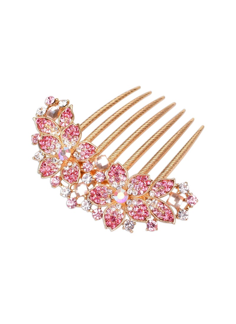 Sankuwen Women Rhinestone Inlaid Flower Hair Comb Hairpin Barrette AccessoryAlso Perfect Mothers Day Gifts for Mom Pink 